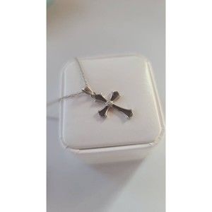 Vintage 925 Diamond Accent Cross Pendant Necklace